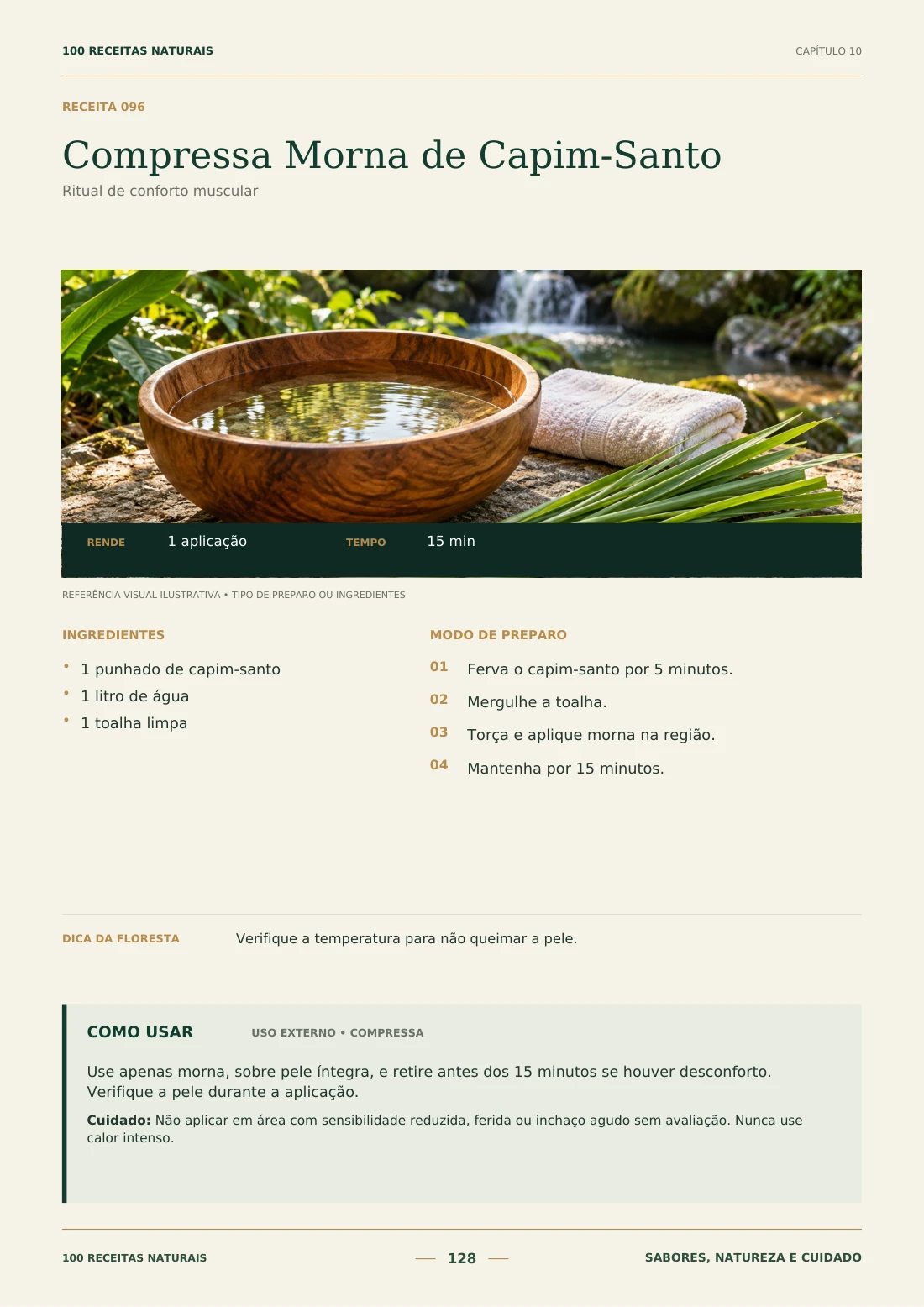 Página completa da receita Compressa Morna de Capim-Santo